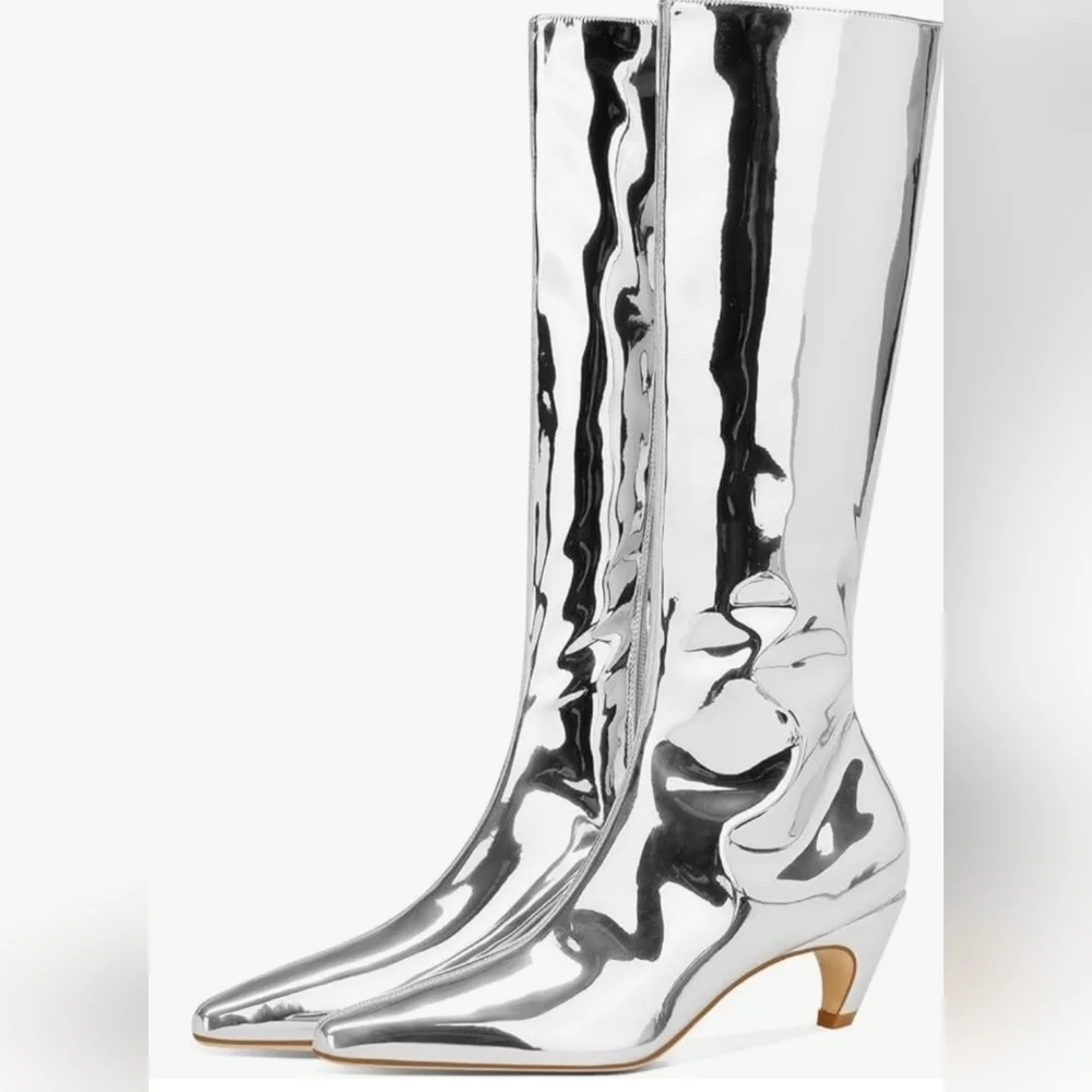 NIB Women's Silver Metallic Knee High Boots - Picture 3 of 7